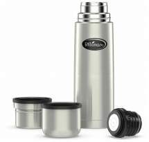 Термос Биосталь с узкой горловиной и пробкой с кнопкой, 2 чашки, 0,75 л